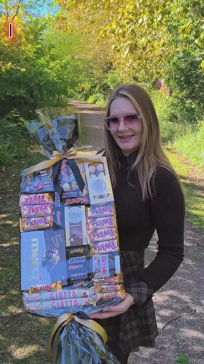 XL Geschenkbonbon in Schwarz-Gold – Schokoladengeschenk mit Ferrero Rocher, TWIX und Nutella