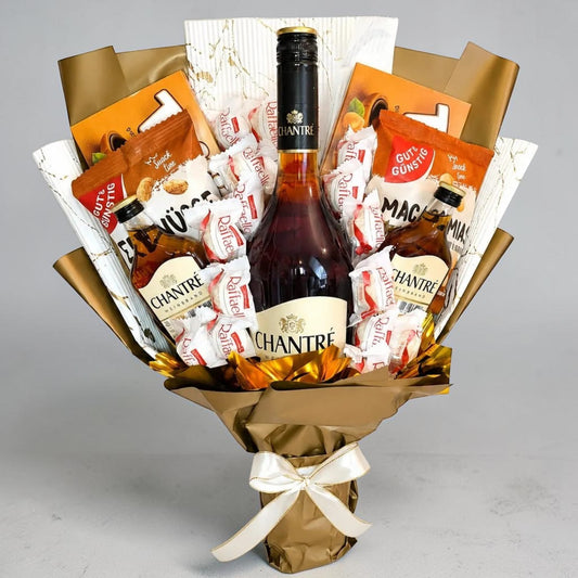Chantré Weinbrand Geschenkstrauß mit Raffaello, Toffifee und Macadamia