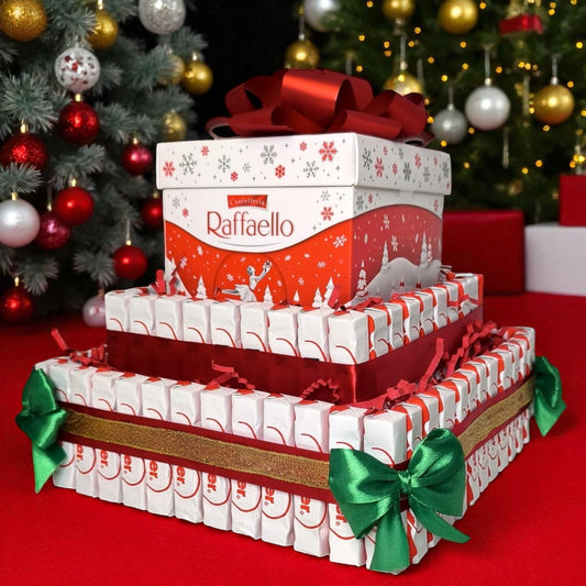 Kinder Schokolade Torte mit Raffaello Geschenkbox – Edle Geschenktorte aus Schokolade | Weihnachtsgeschenk für Männer & Frauen | Handgemacht von Perfekt Deko