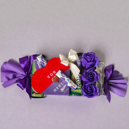 Bonbon Geschenk mit Milka Herz – Lila Edition