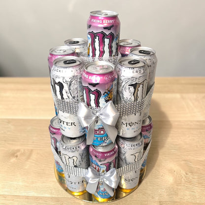Energy Drink Tower mit Monster Ultra White und Viking Berry Geschenk Set – Energie Drink Geschenk Idee für Männer Geburtstag Party Überraschung