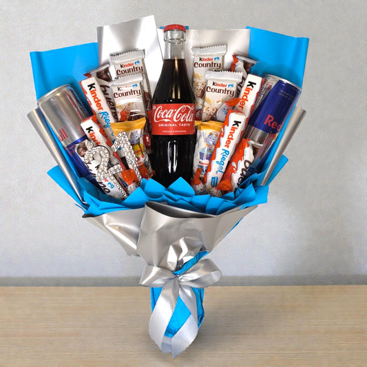 Süßigkeiten Strauss mit Kinder, Red Bull & Coca-Cola – Geschenkidee zum Geburtstag