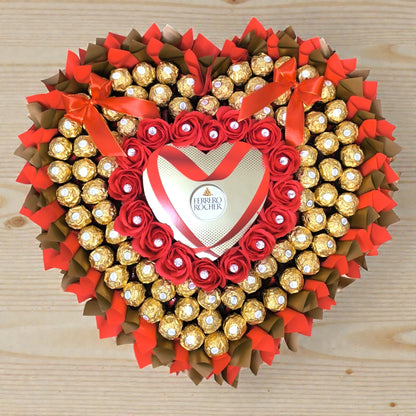 Ferrero Rocher Herz Strauß Deluxe XL – Luxuriöser Süßigkeitenstrauß in Herzform