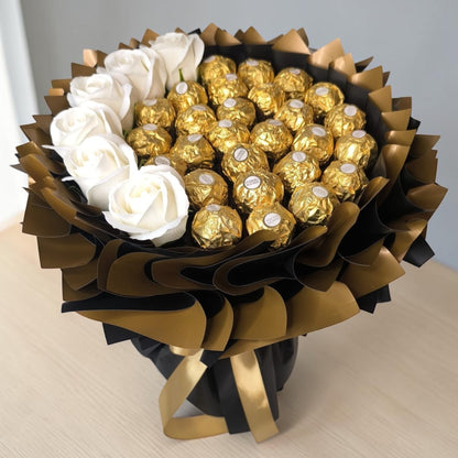 Romance and relaxation combined – handmade bouquet with Ferrero Rocher and soap roses