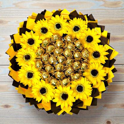 Schokoladenstrauß „Sonnenblumenzauber“ mit Lindt Nougat