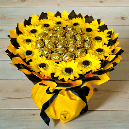 Schokoladenstrauß „Sonnenblumenzauber“ mit Lindt Nougat