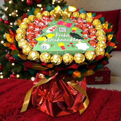 Weihnachts-Strauß „Fröhliche Weihnachten” – Ritter Sport Tanne, Ferrero Rocher & Lindt Lindor