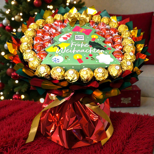 Weihnachts-Strauß „Fröhliche Weihnachten” – Ritter Sport Tanne, Ferrero Rocher & Lindt Lindor