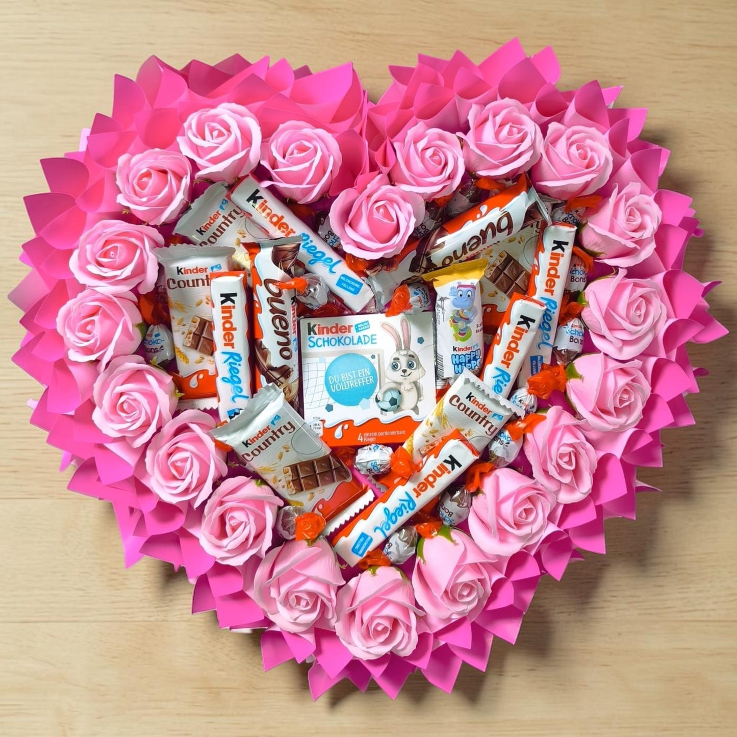 Kinder Herz aus Schokolade mit Seifenrosen – Geschenk zum Geburtstag, Valentinstag & Muttertag