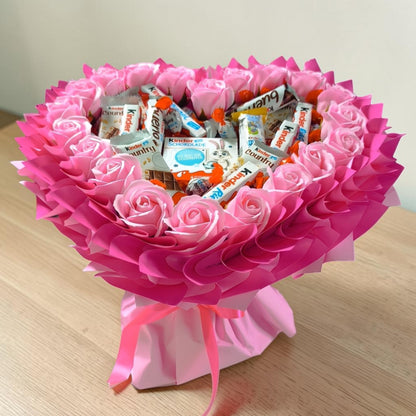 Kinder Herz aus Schokolade mit Seifenrosen – Geschenk zum Geburtstag, Valentinstag & Muttertag