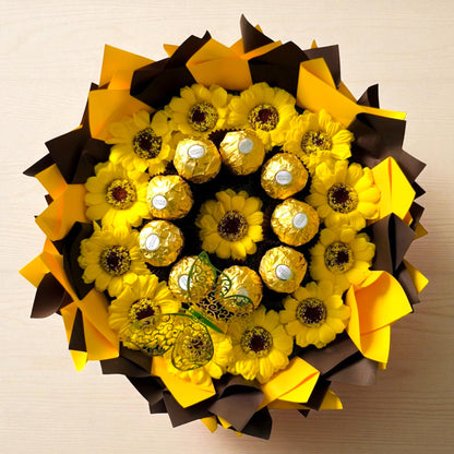 🌻 Ferrero Rocher Strauß mit Seifenblumen – Essbarer Blumenstrauß Geschenkidee