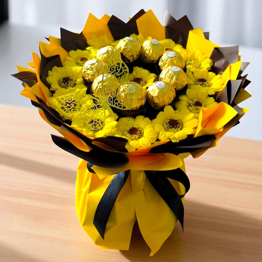 🌻 Ferrero Rocher Strauß mit Seifenblumen – Essbarer Blumenstrauß Geschenkidee